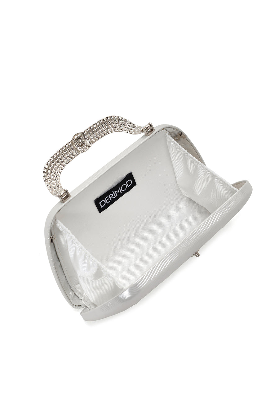 Women's Silver Long Chain Strap Stoned Clutch Bag