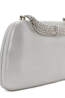 Women's Silver Long Chain Strap Stoned Clutch Bag | Derimod