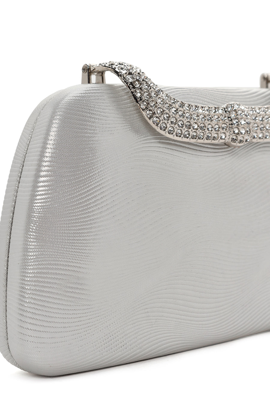 Women's Silver Long Chain Strap Stoned Clutch Bag