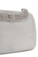 Women's Silver Long Chain Strap Stoned Clutch Bag | Derimod