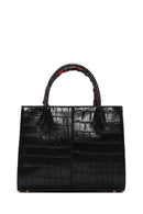 Women's Black Long Strap Crocodile Patterned Handbag with Accessory Detail | Derimod
