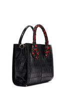 Women's Black Long Strap Crocodile Patterned Handbag with Accessory Detail | Derimod