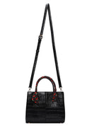 Women's Black Long Strap Crocodile Patterned Handbag with Accessory Detail | Derimod