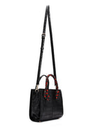 Women's Black Long Strap Crocodile Patterned Handbag with Accessory Detail | Derimod