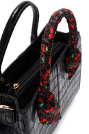 Women's Black Long Strap Crocodile Patterned Handbag with Accessory Detail | Derimod