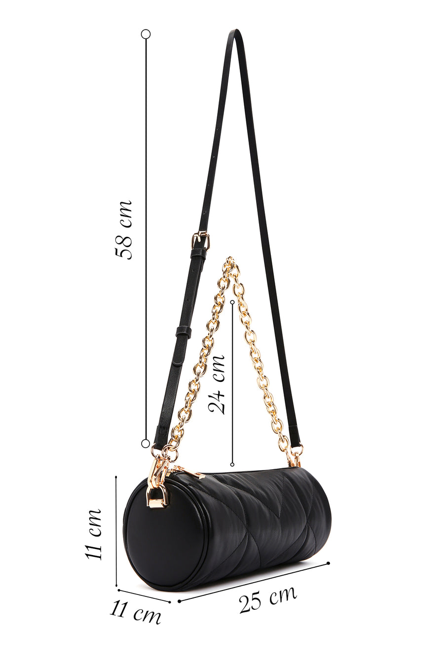 Women's Black Long Strap Quilted Shoulder Bag