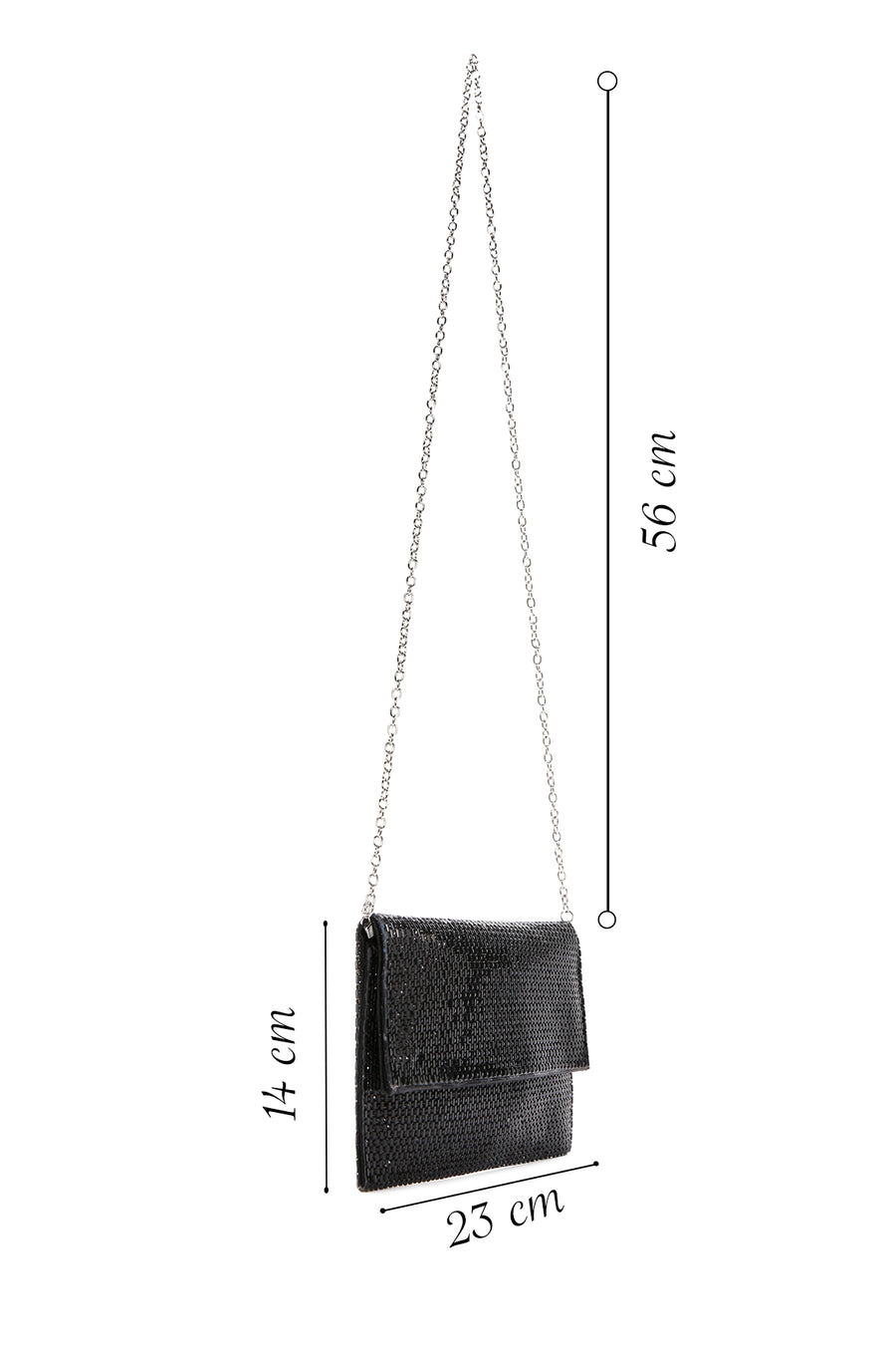 Women's Black Long Chain Strap Stoned Clutch Bag