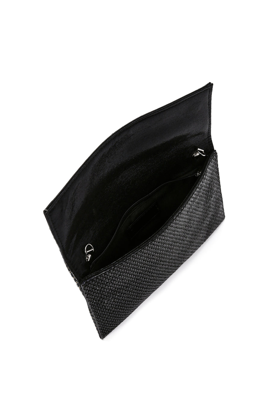Women's Black Long Chain Strap Stoned Clutch Bag