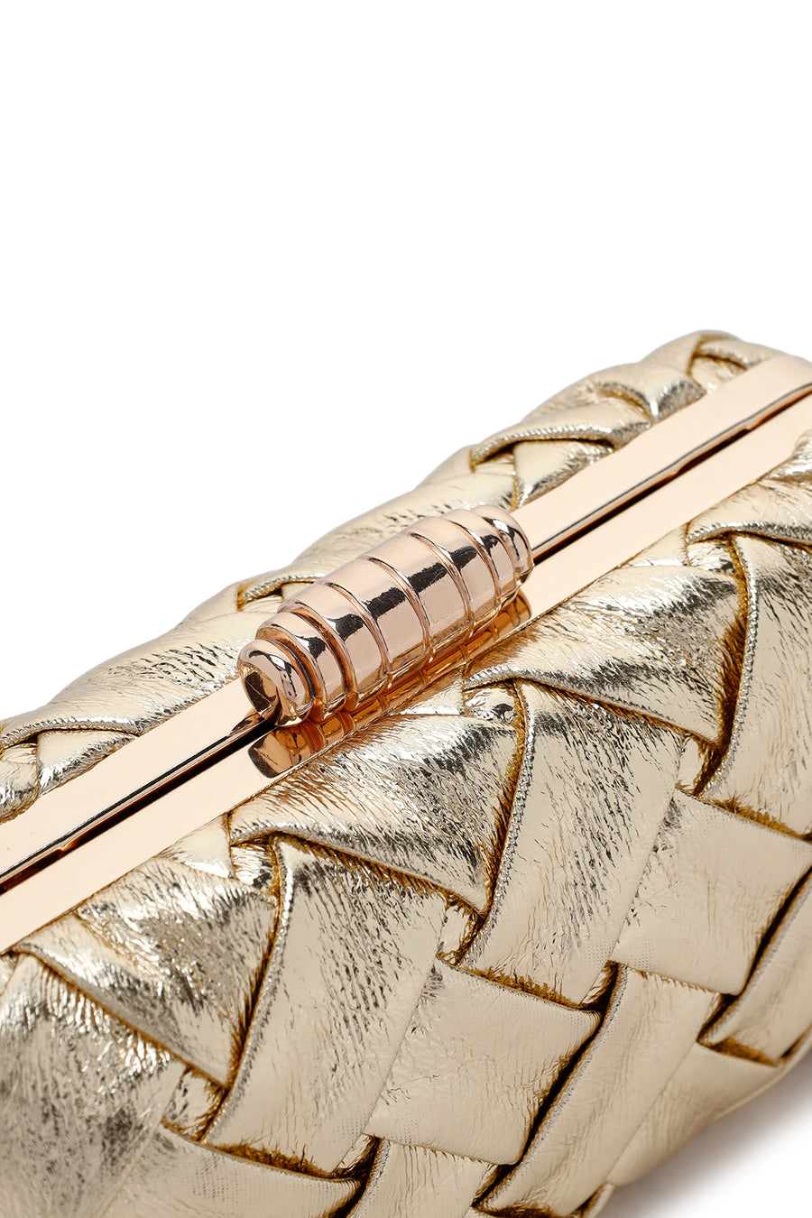 Women's Gold Long Chain Strap Knitted Patterned Crossbody Bag
