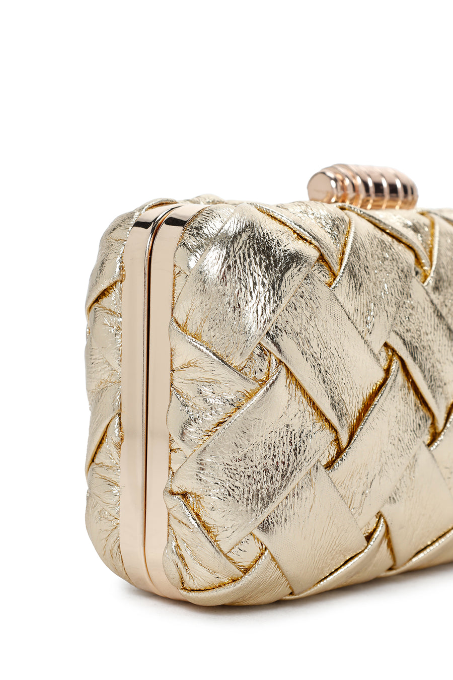 Women's Gold Long Chain Strap Knitted Patterned Crossbody Bag