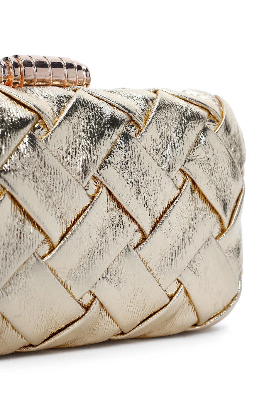 Women's Gold Long Chain Strap Knitted Patterned Crossbody Bag