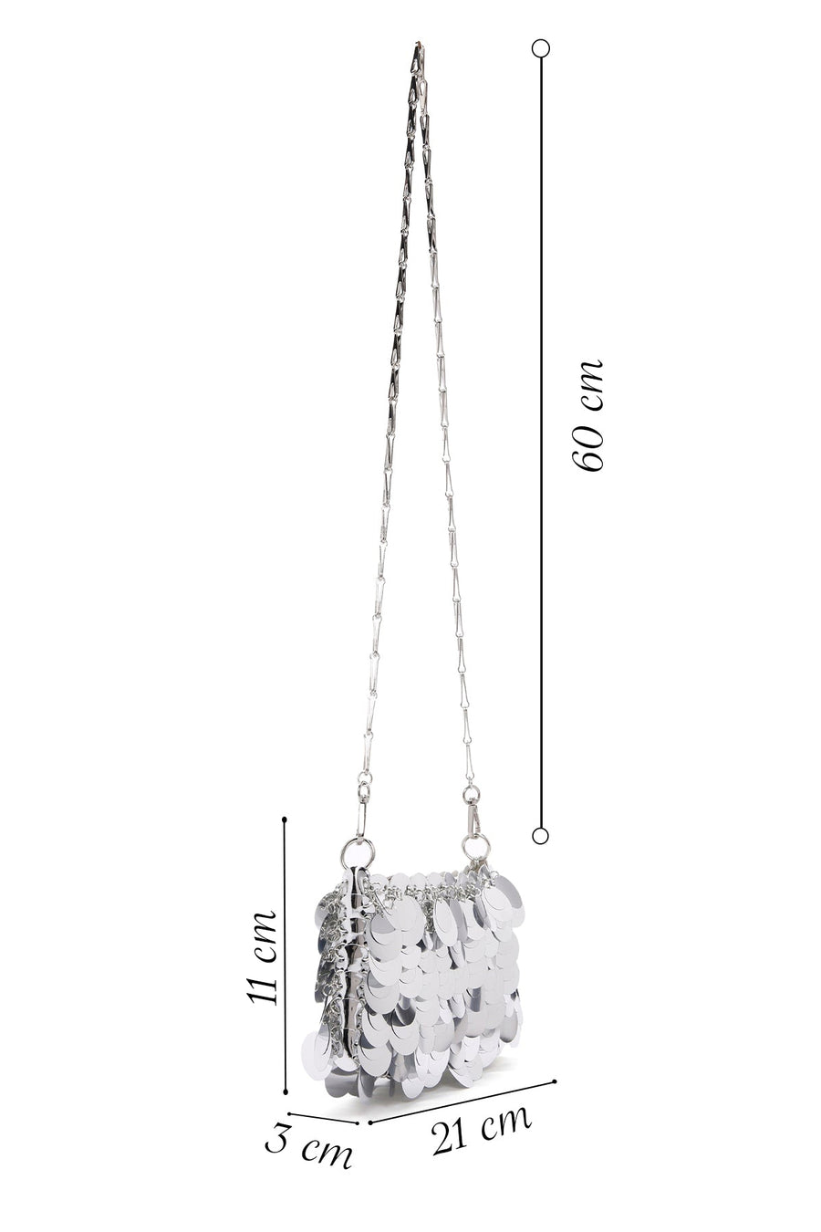Women's Silver Long Chain Strap Sequin Cross Bag
