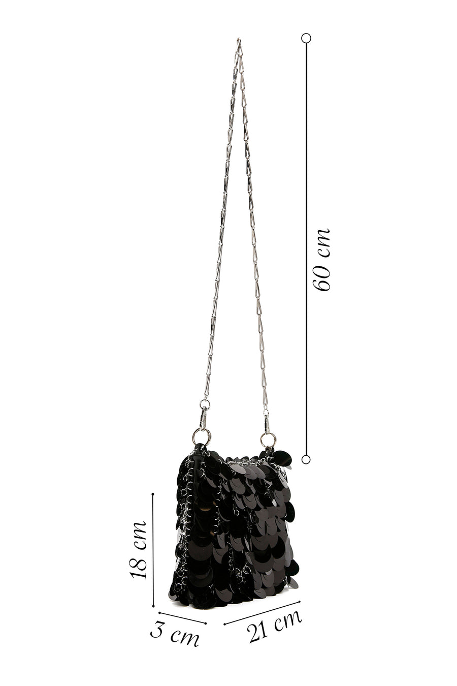 Women's Black Long Chain Strap Sequin Cross Bag