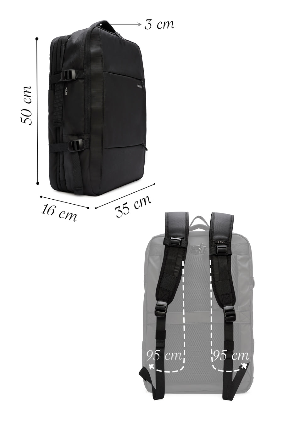 D-Pack Unisex Black Technological Fabric Backpack
