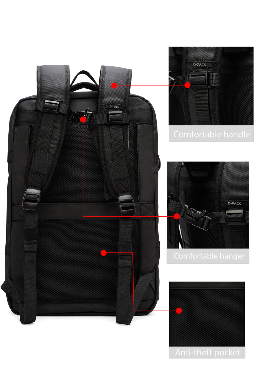 D-Pack Unisex Black Technological Fabric Backpack