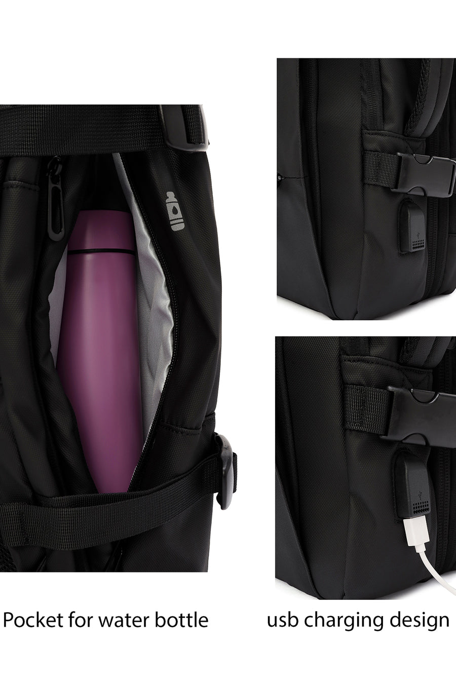 D-Pack Unisex Black Technological Fabric Backpack