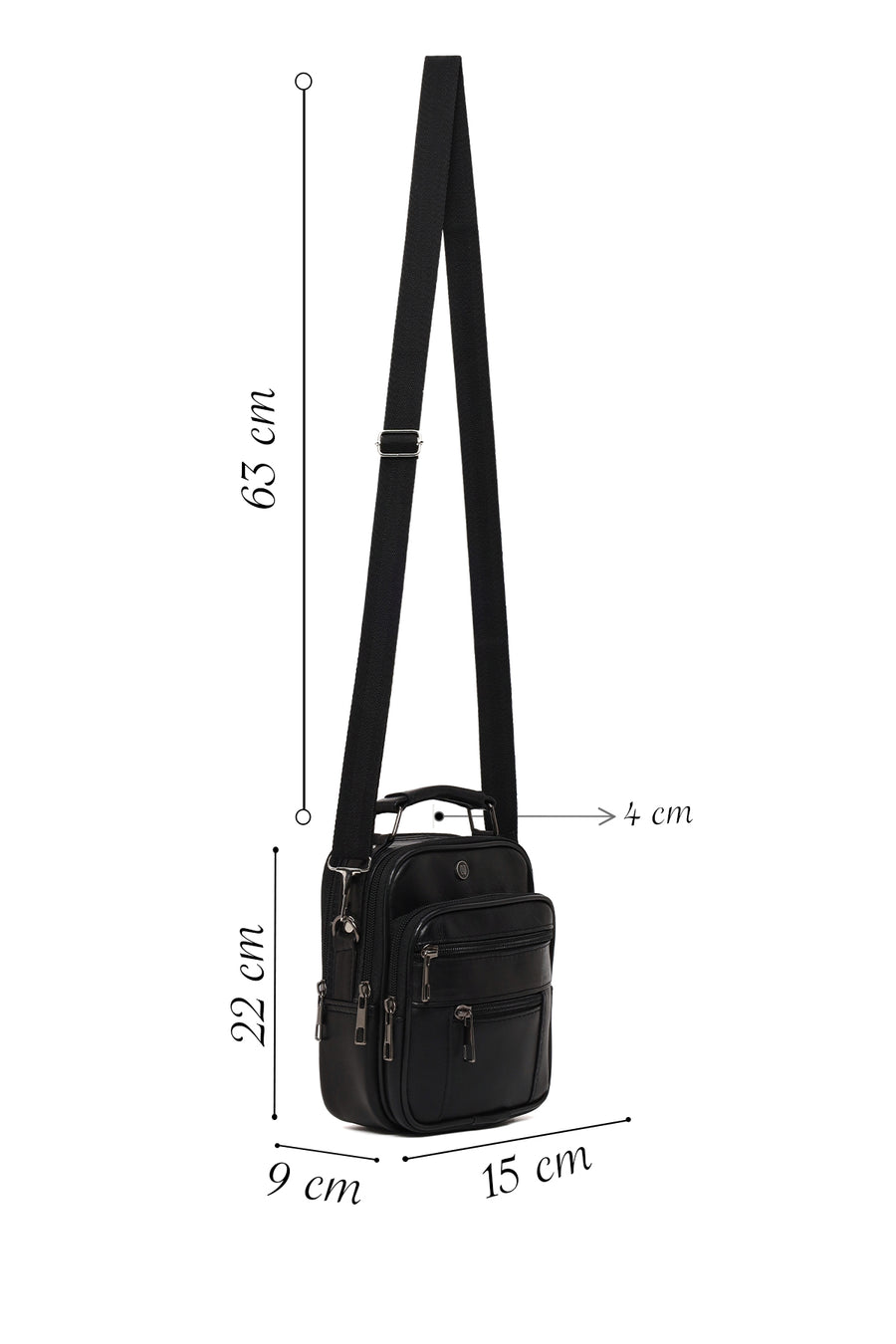 Men's Black Long Strap Leather Handbag
