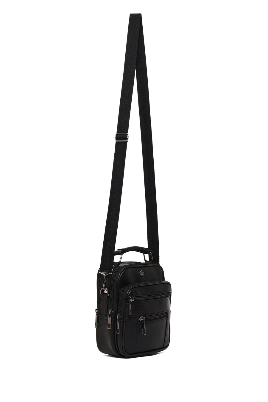 Men's Black Long Strap Leather Handbag