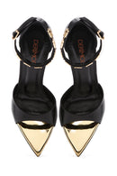 Women's Black Ankle Strap Thin Heeled Leather Shoes | Derimod