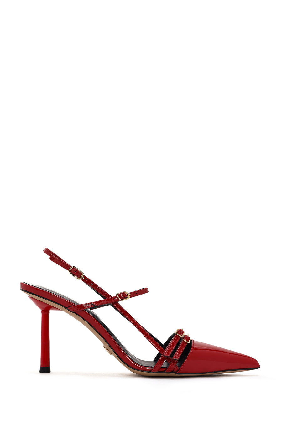 Women's Red Ankle Strap Open Back Heeled Patent Leather Shoes 24SFD100516 | Derimod