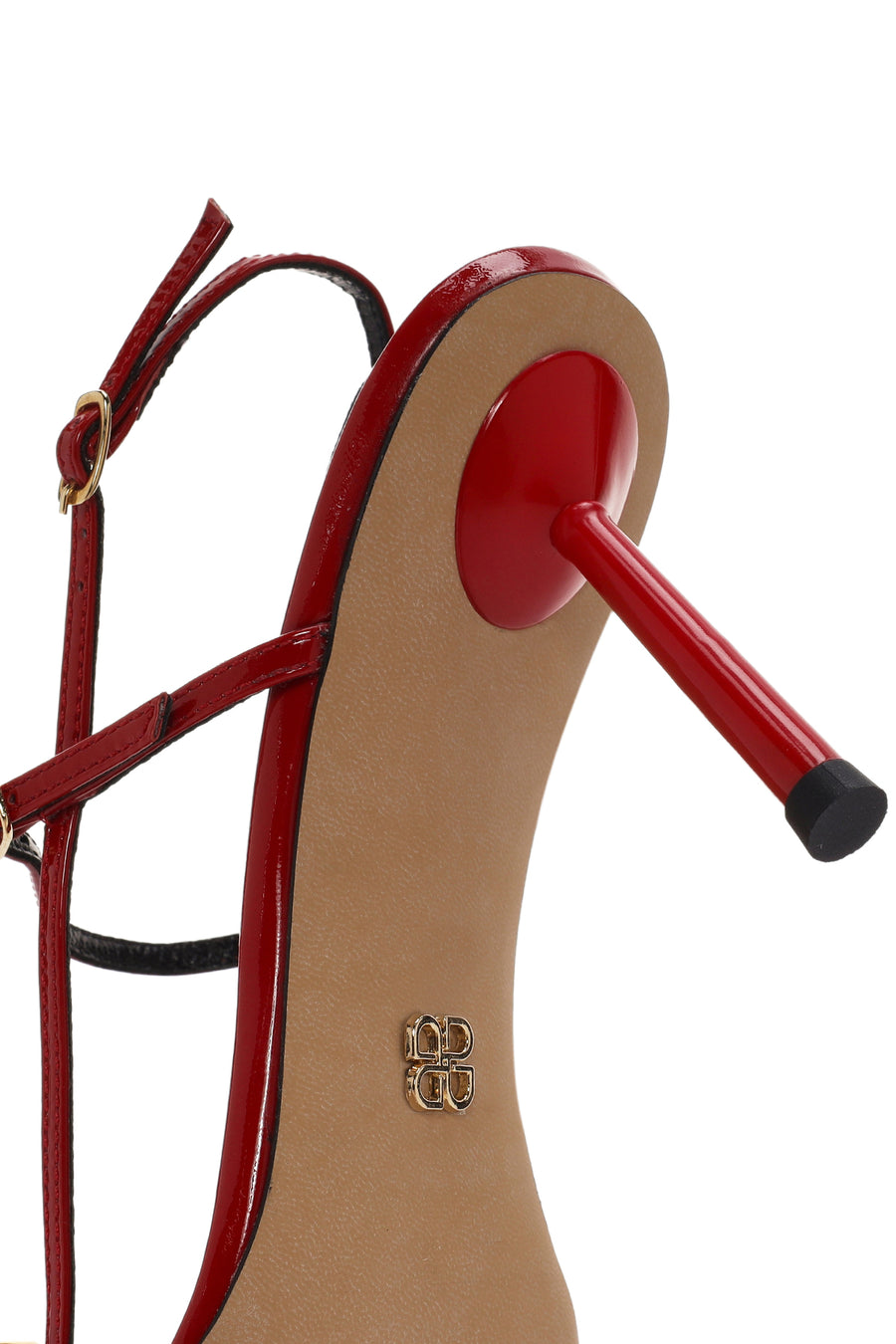 Women's Red Ankle Strap Open Back Heeled Patent Leather Shoes