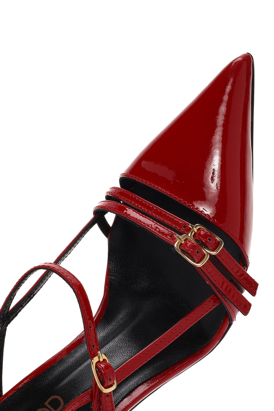 Women's Red Ankle Strap Open Back Heeled Patent Leather Shoes