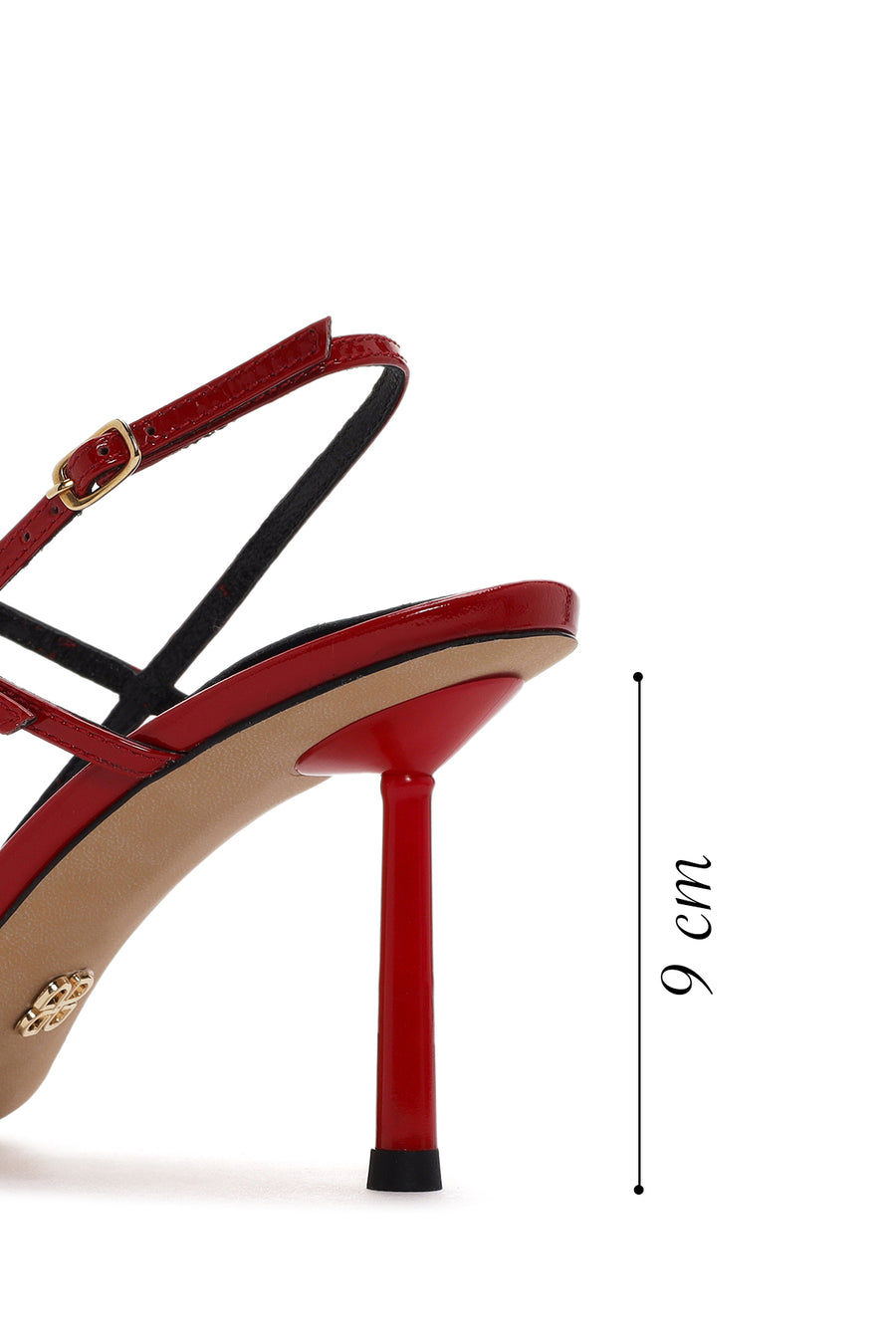 Women's Red Ankle Strap Open Back Heeled Patent Leather Shoes
