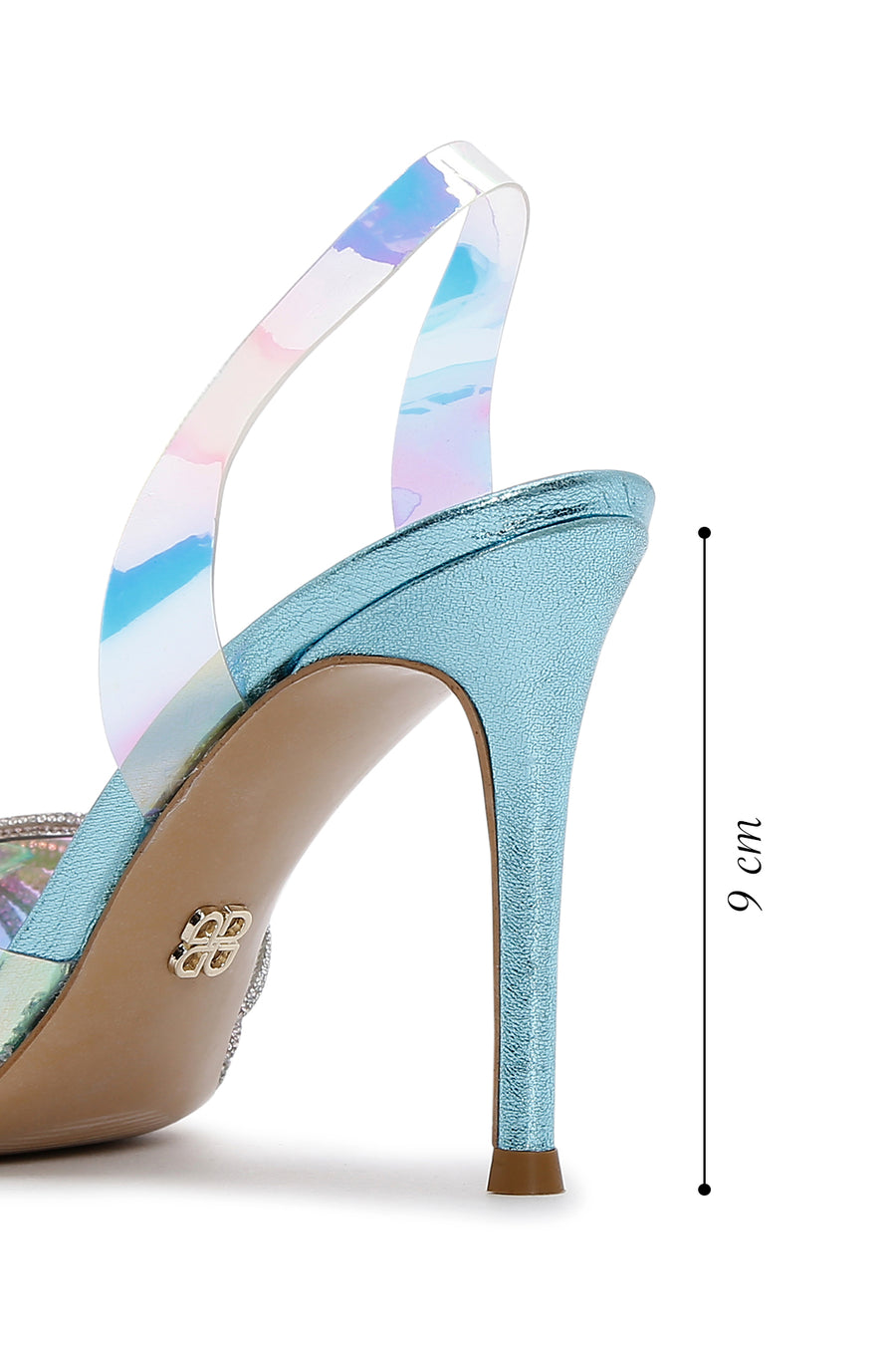 Women's Multicolored Stone Open Back Thin Heeled Leather Shoes