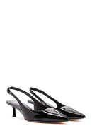 Women's Black Open Back Leather Short Heel Stiletto | Derimod