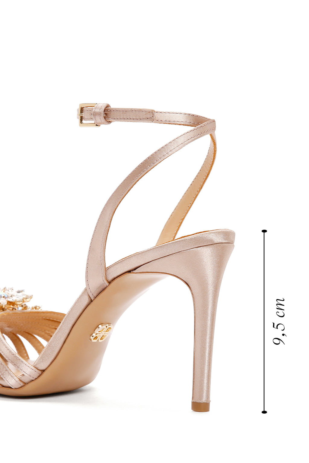 Kadın Bej Bilekten Bantlı Taşlı İnce Topuklu Deri Stiletto