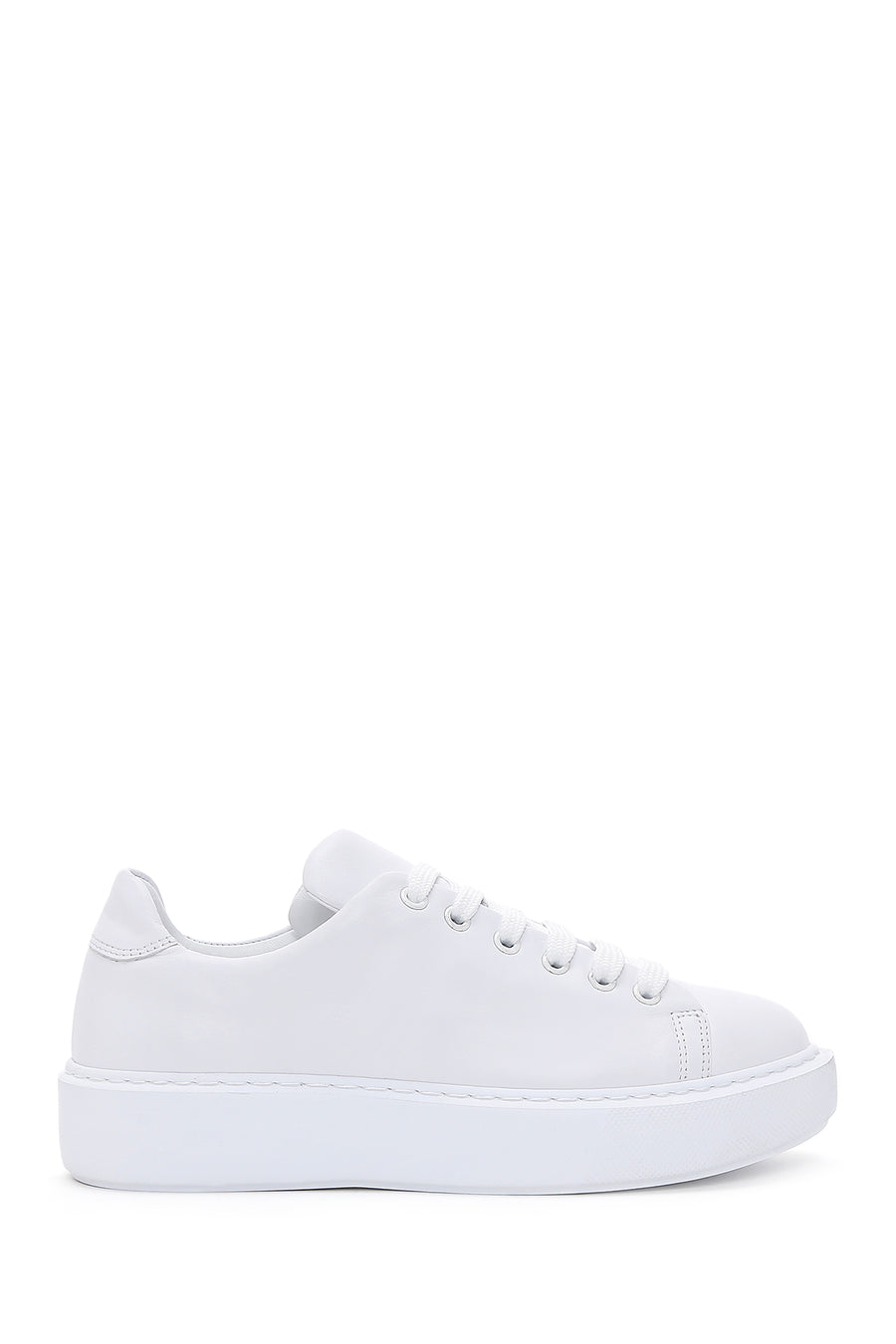 Women's White Lace-up Thick-Sole Leather Sneaker 24SFD130318 | Derimod