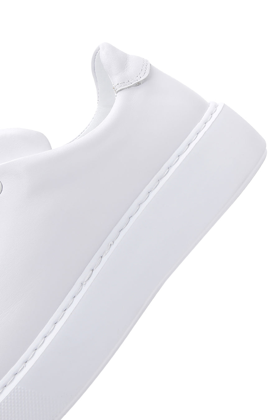 Women's White Lace-up Thick-Sole Leather Sneaker