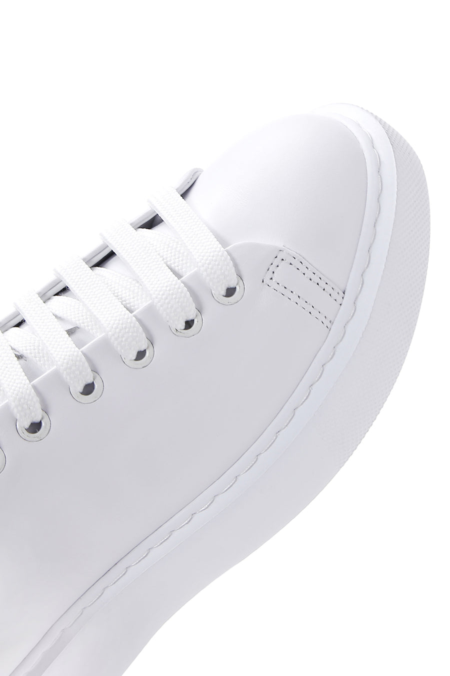 Women's White Lace-up Thick-Sole Leather Sneaker