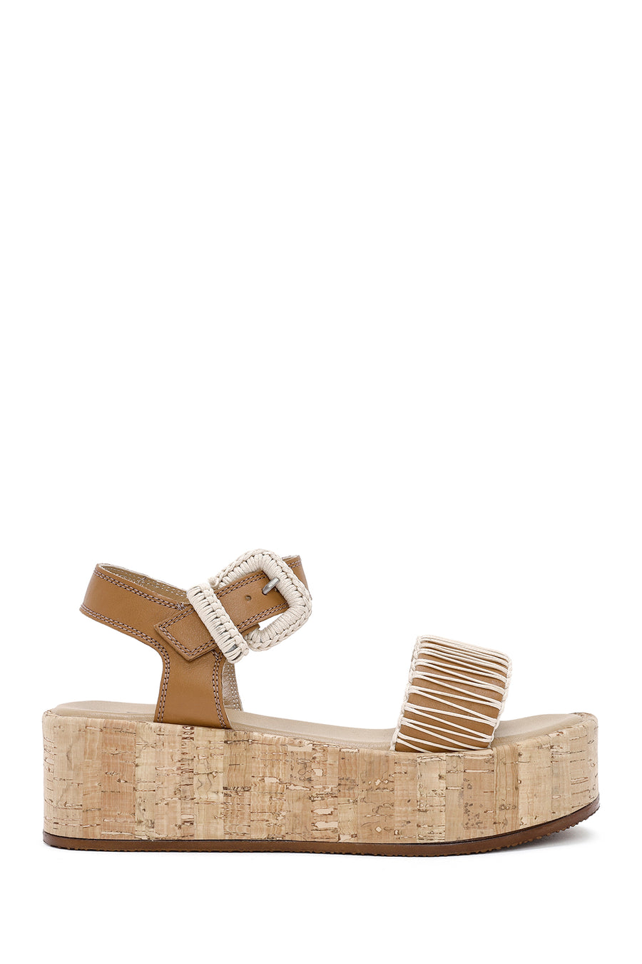 Women's Brown Thick Soled Ankle Strap Leather Sandals 24SFD131614 | Derimod