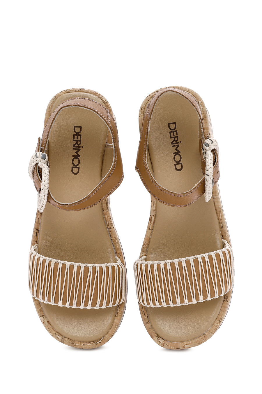 Women's Brown Thick Soled Ankle Strap Leather Sandals