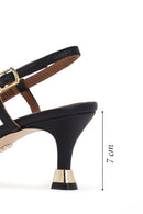 Women's Black Open Back Thin Heeled Leather Shoes | Derimod