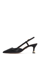 Women's Black Open Back Thin Heeled Leather Shoes | Derimod
