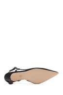 Women's Black Open Back Thin Heeled Leather Shoes | Derimod