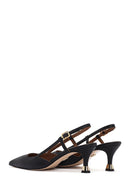 Women's Black Open Back Thin Heeled Leather Shoes | Derimod
