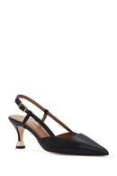 Women's Black Open Back Thin Heeled Leather Shoes | Derimod