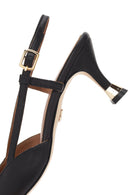 Women's Black Open Back Thin Heeled Leather Shoes | Derimod