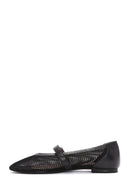 Women's Black Buckle Leather Ballerinas | Derimod