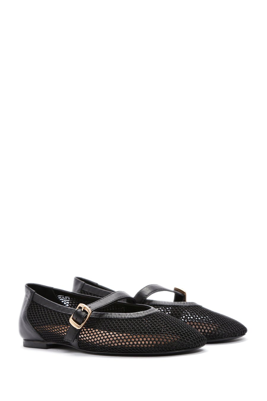 Women's Black Buckle Leather Ballerinas