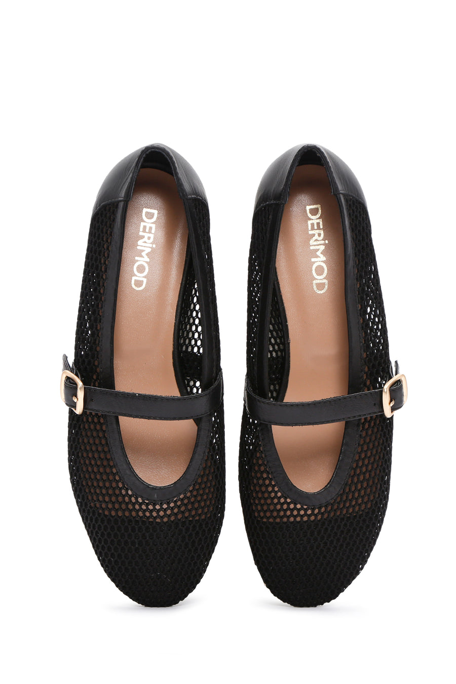 Women's Black Buckle Leather Ballerinas