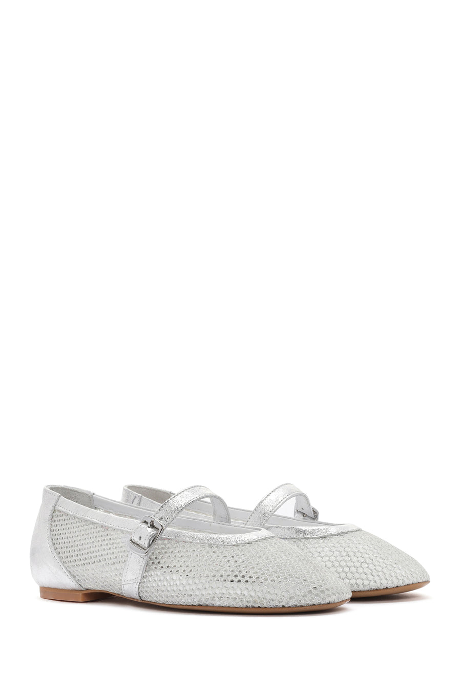 Women's Silver Buckle Leather Ballerinas