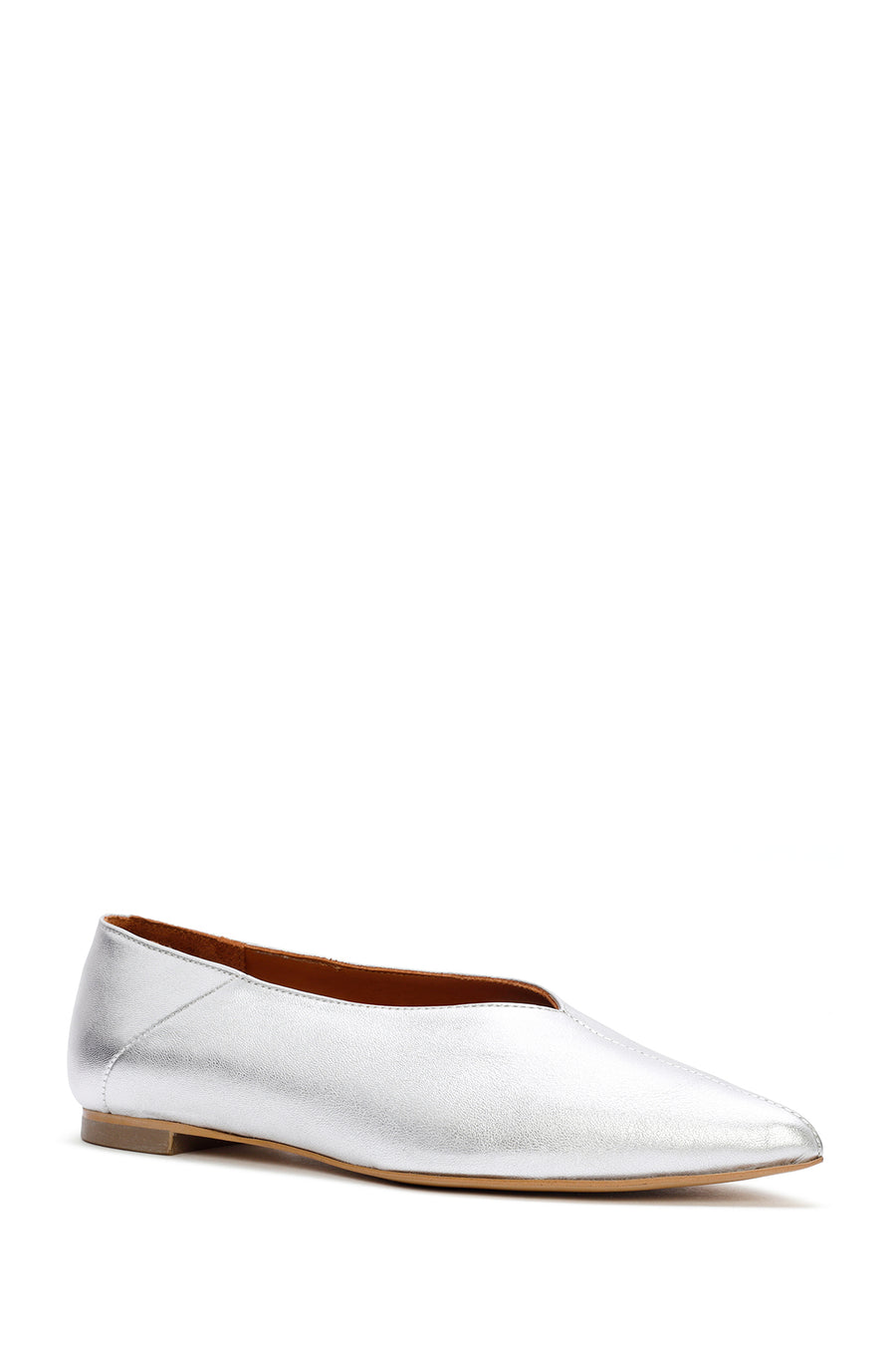 Women's Silver Metallic Leather Ballerinas