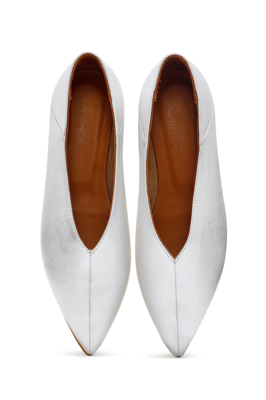 Women's Silver Metallic Leather Ballerinas