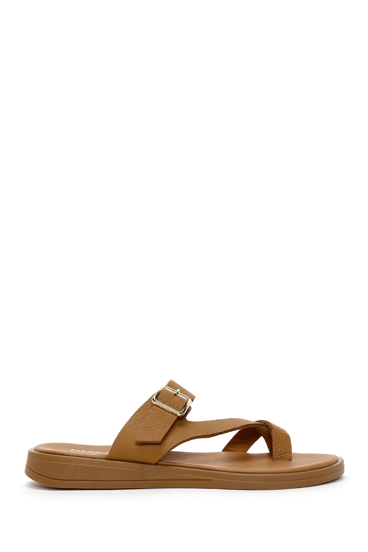 Women's Tan Flip Flops Leather Slippers 24SFD1500FT | Derimod