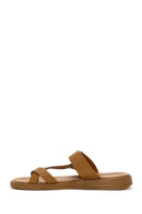 Women's Tan Flip Flops Leather Slippers | Derimod
