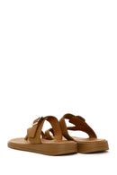 Women's Tan Flip Flops Leather Slippers | Derimod
